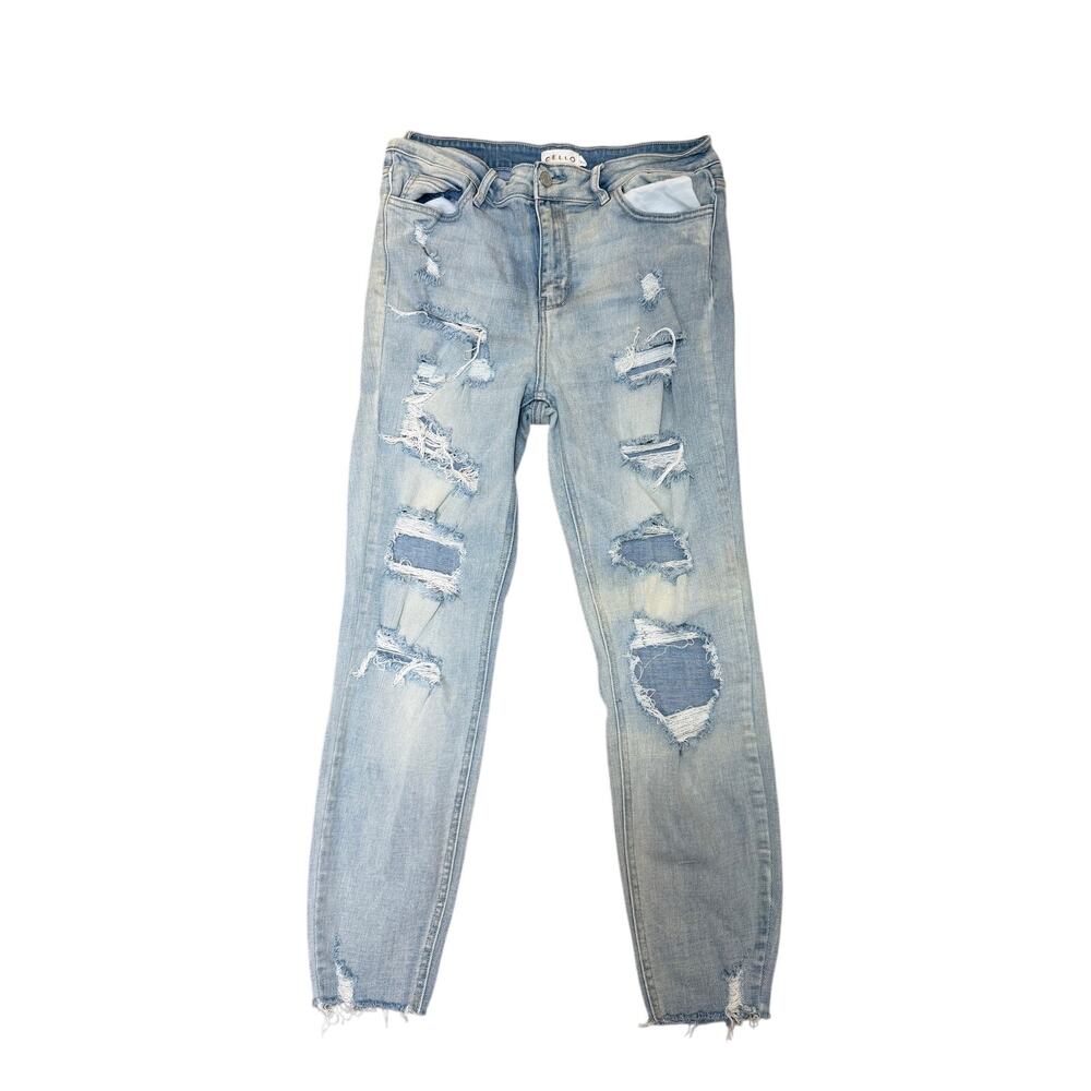 Cello Distressed Skinny Jeans Light Wash Raw Hem Size 11